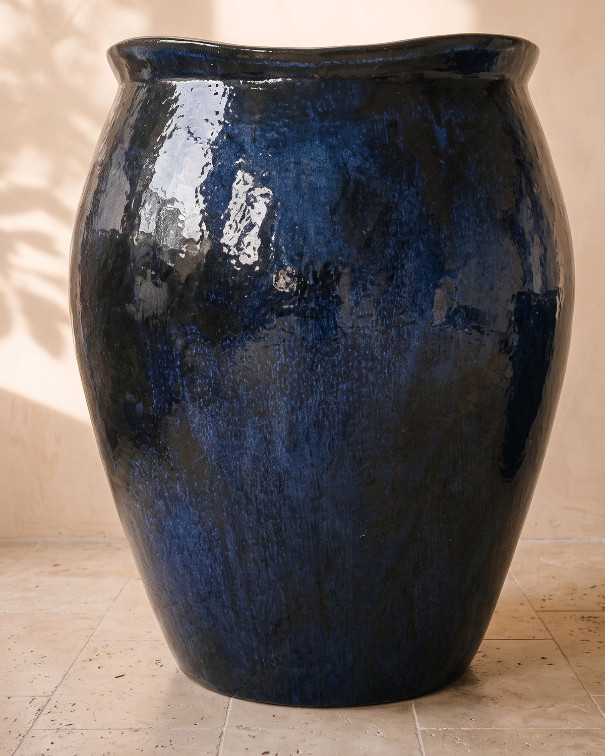 Blue Night Wave-Edge Pot, largest size, close-up of the full pot