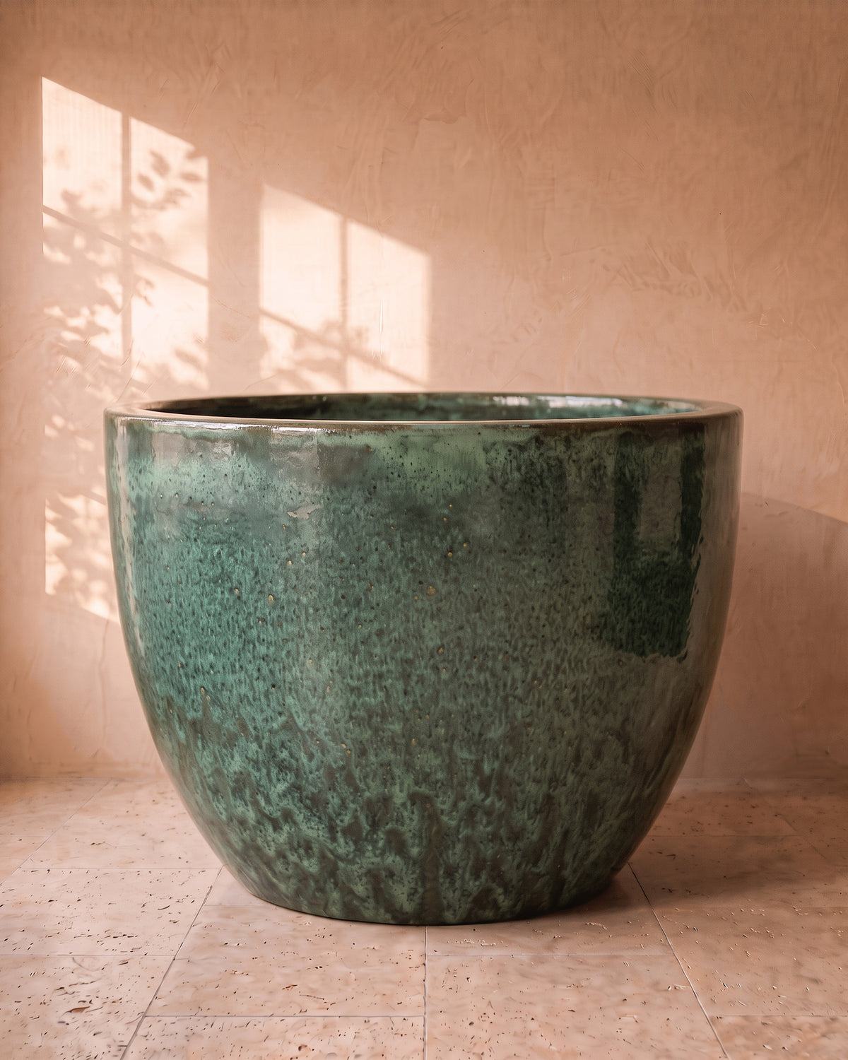 Moss Green Glazy Pot, largest size, close-up of the full pot