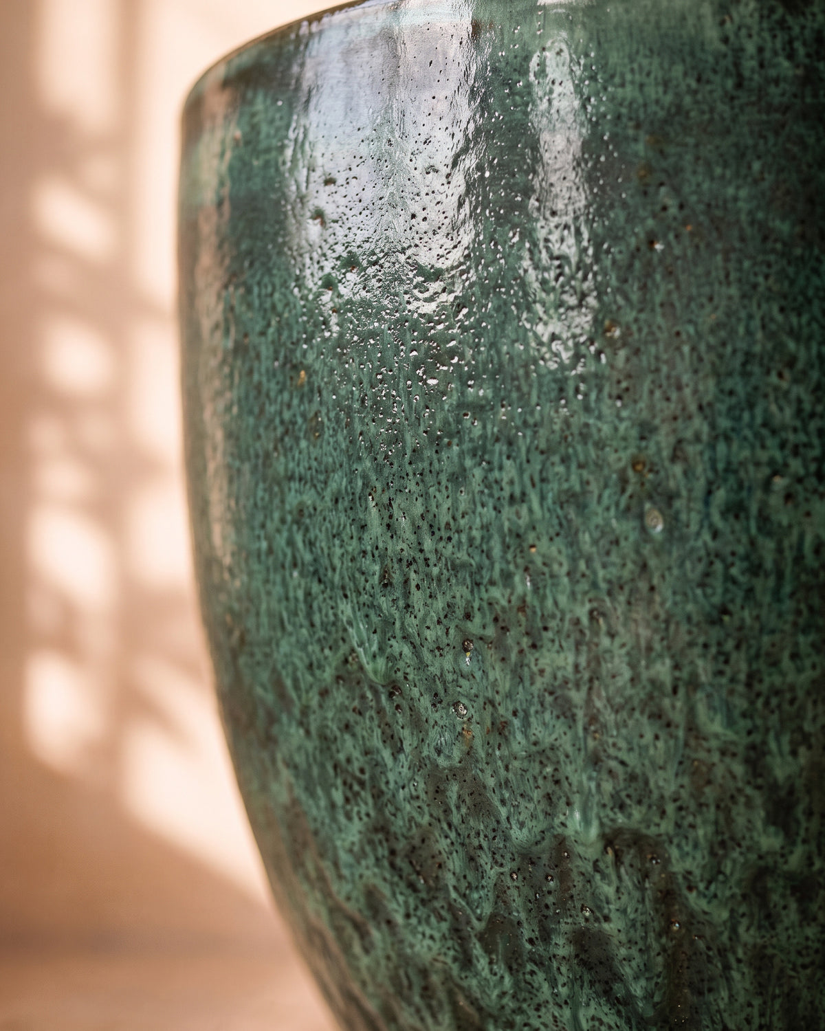 Moss Green Glazy Pot, close-up of the glaze texture