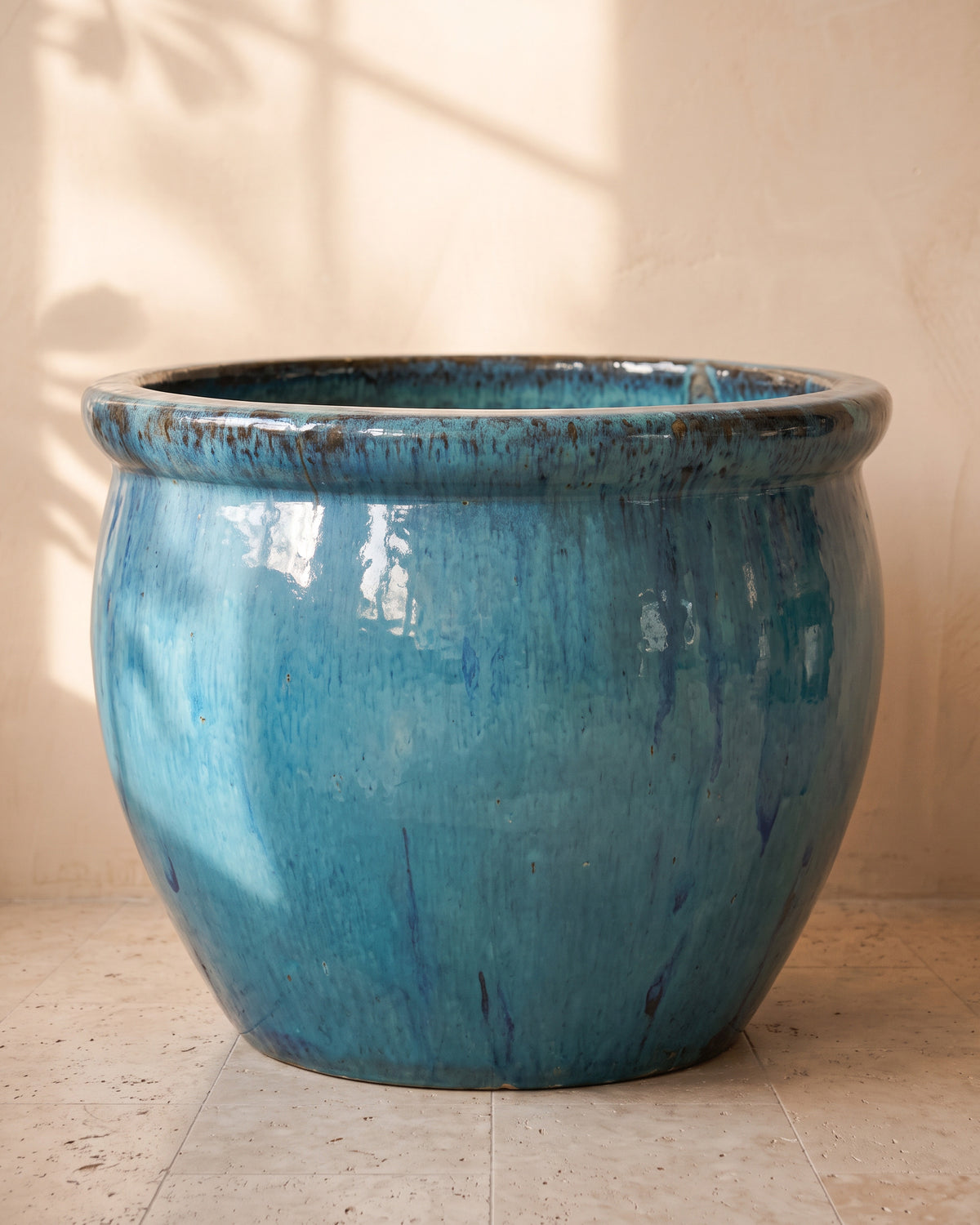 Jade Blue Round Pot, largest size, close-up of the full pot