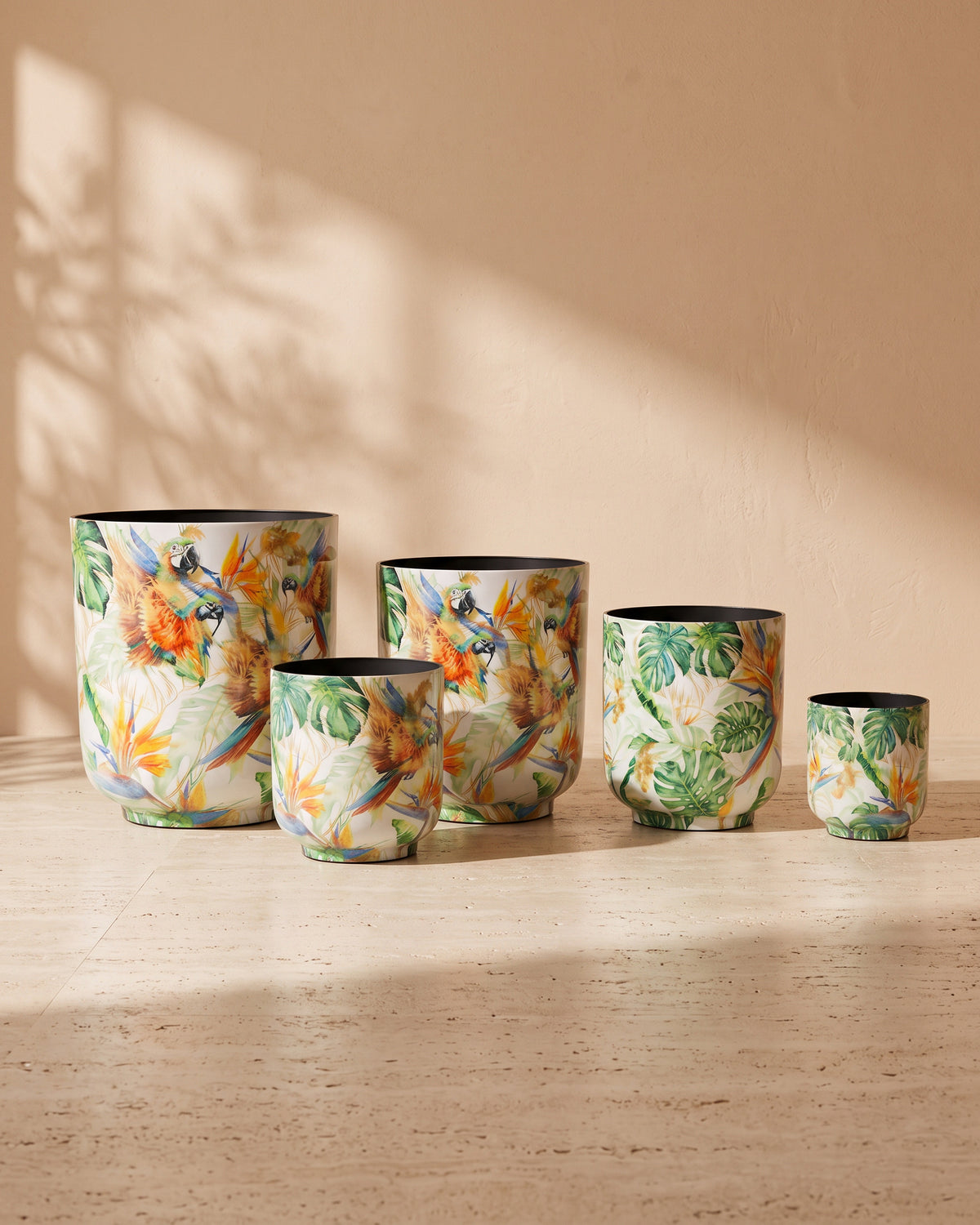Nova Tropical Printed Metal Pot, all sizes shown together