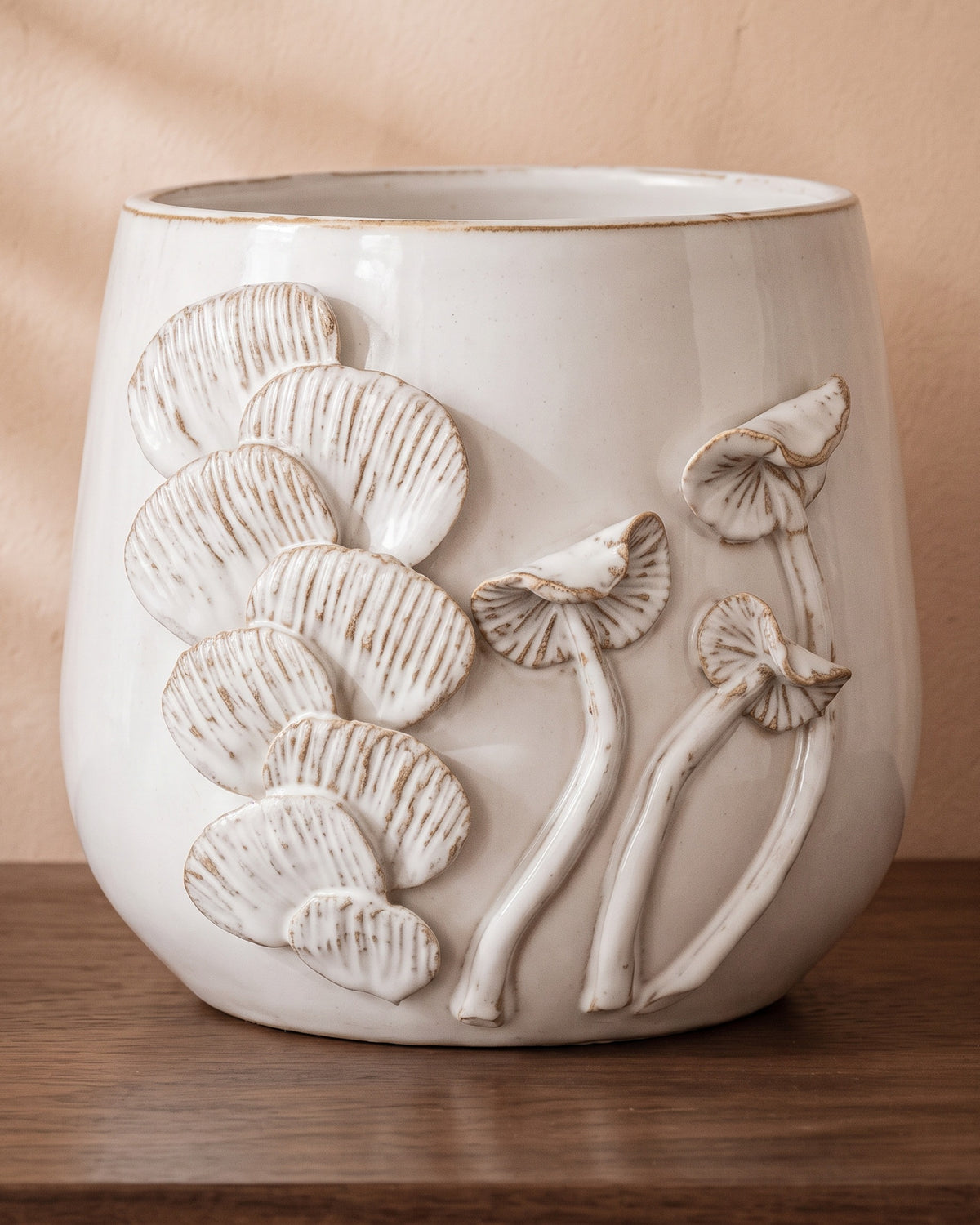 White Glossy Floral Pot, close-up of the full pot