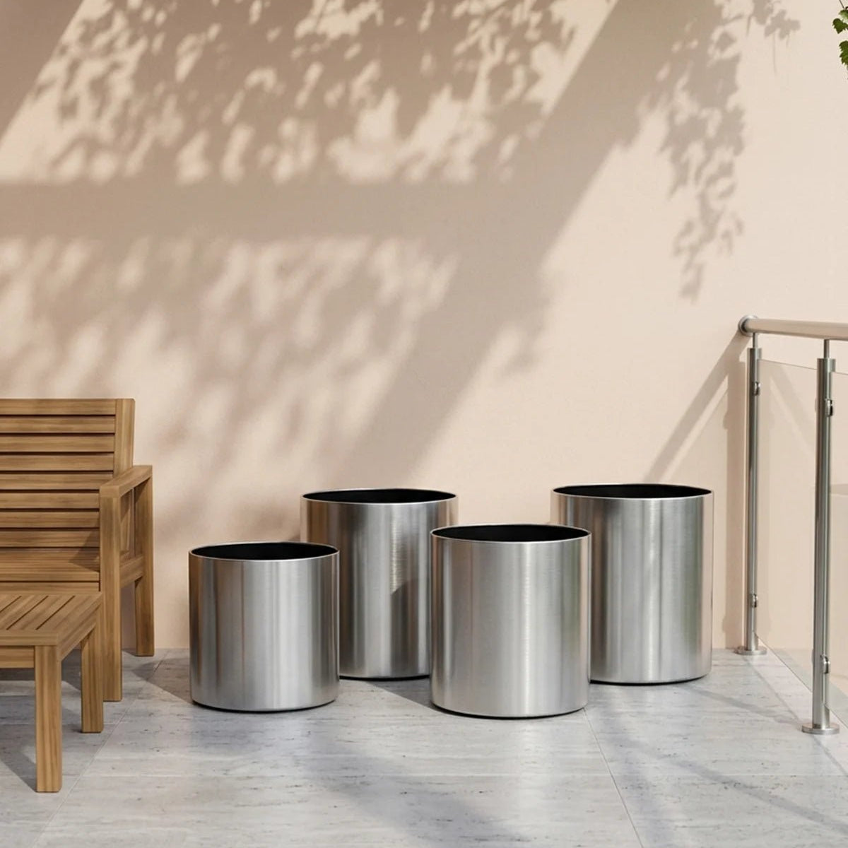 Stainless Steel Planter Pot (With Coaster Base) - Bostan