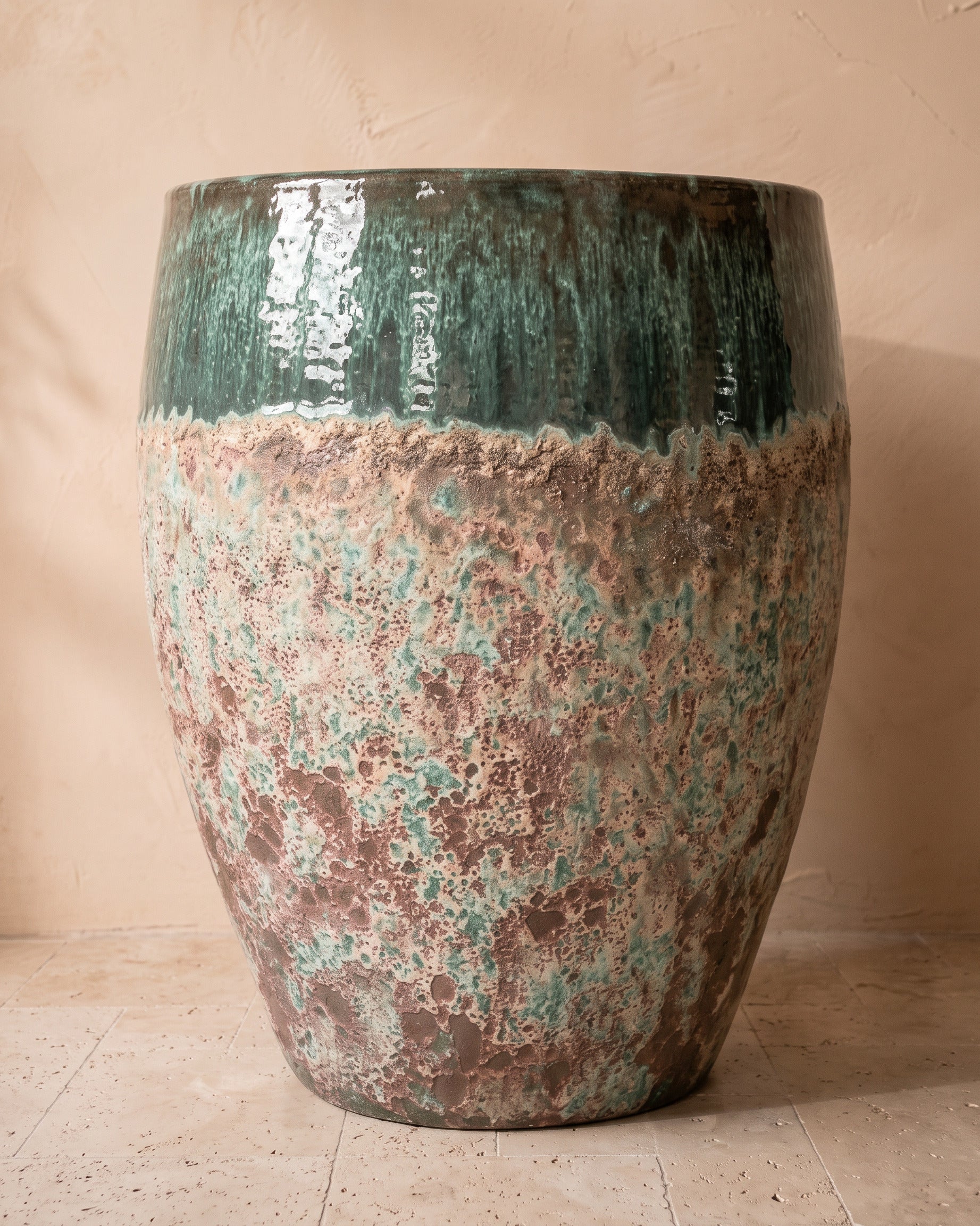 Olive Moss Glazy Pot, largest size, close-up of the full pot