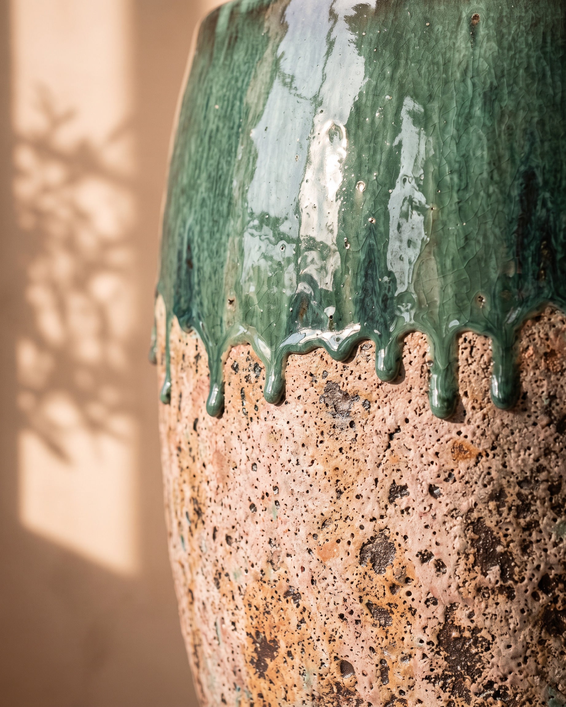 Olive Moss Glazy Pot, close-up of the glaze texture