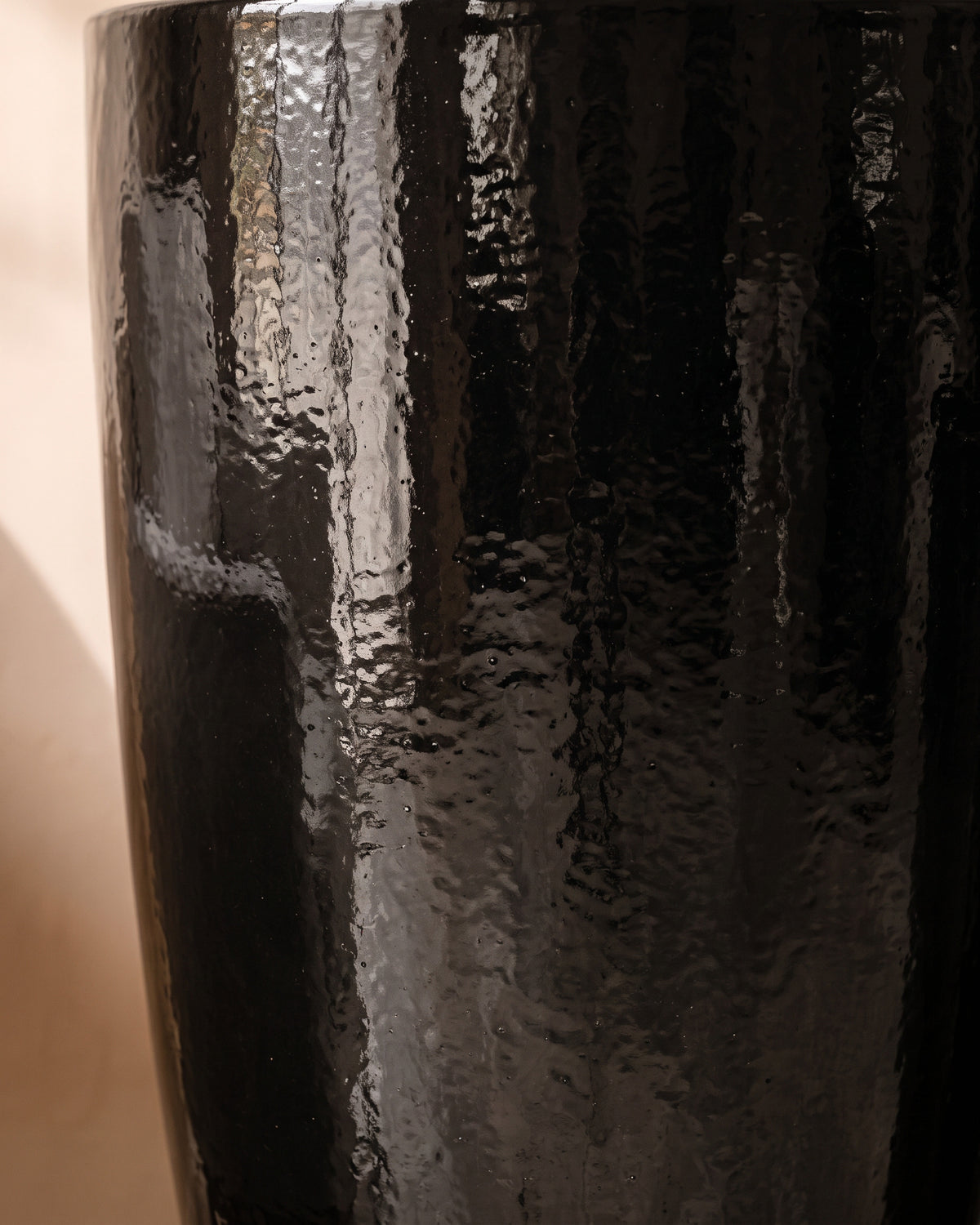 Black Night Tall Glossy Pot, close-up of the glaze texture