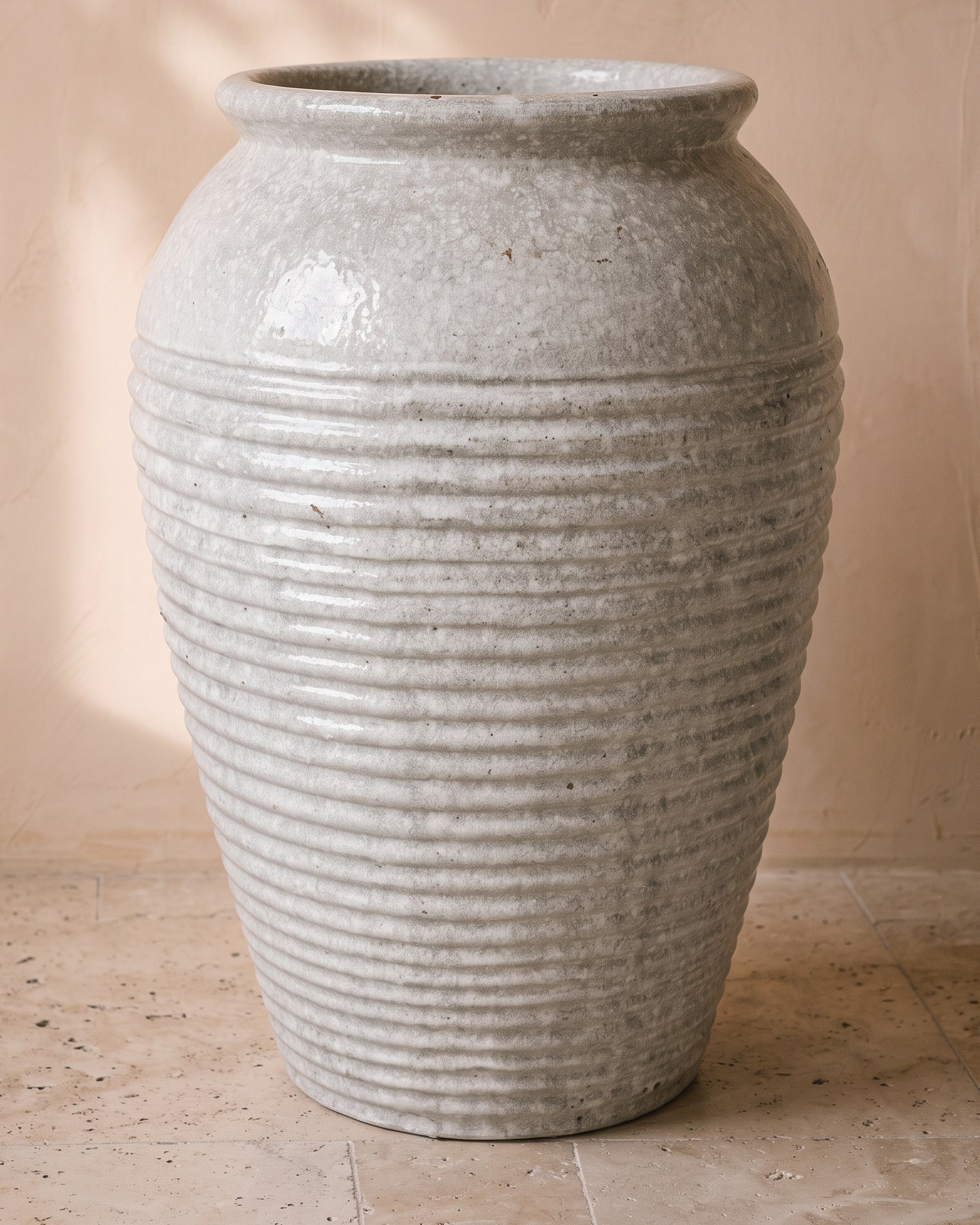 Pearl Lustre Ribbed Jar, close-up of the full jar