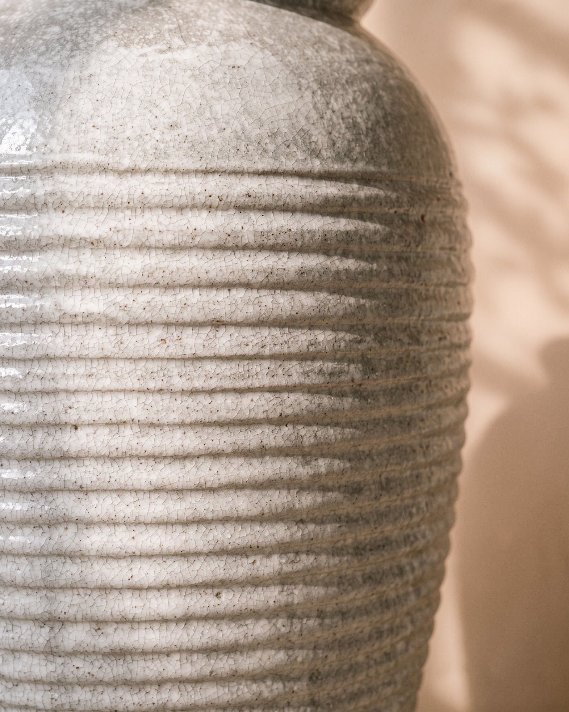 Pearl Lustre Ribbed Jar, close-up of the glaze texture