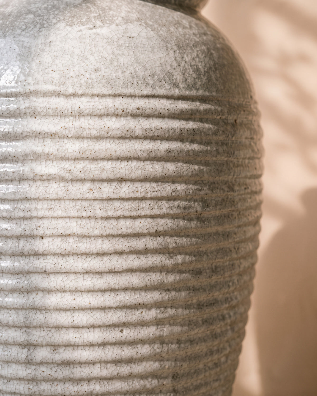 Pearl Lustre Ribbed Jar, close-up of the glaze texture