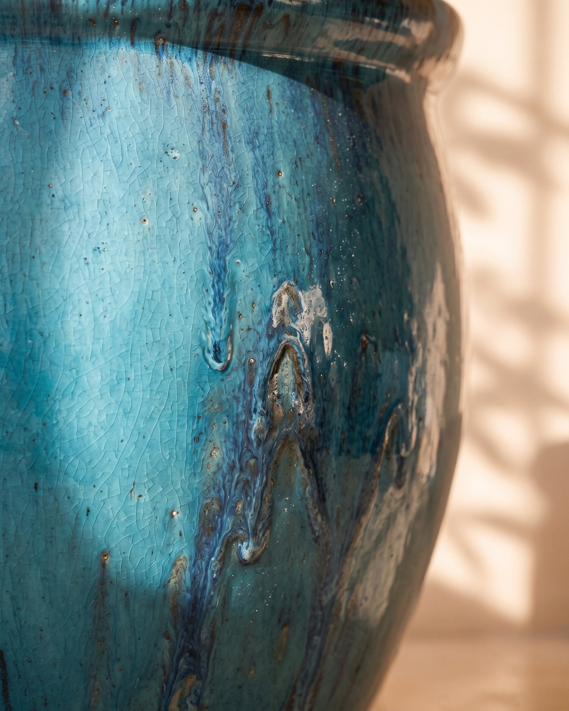 Jade Blue Round Pot, close-up of the glaze texture
