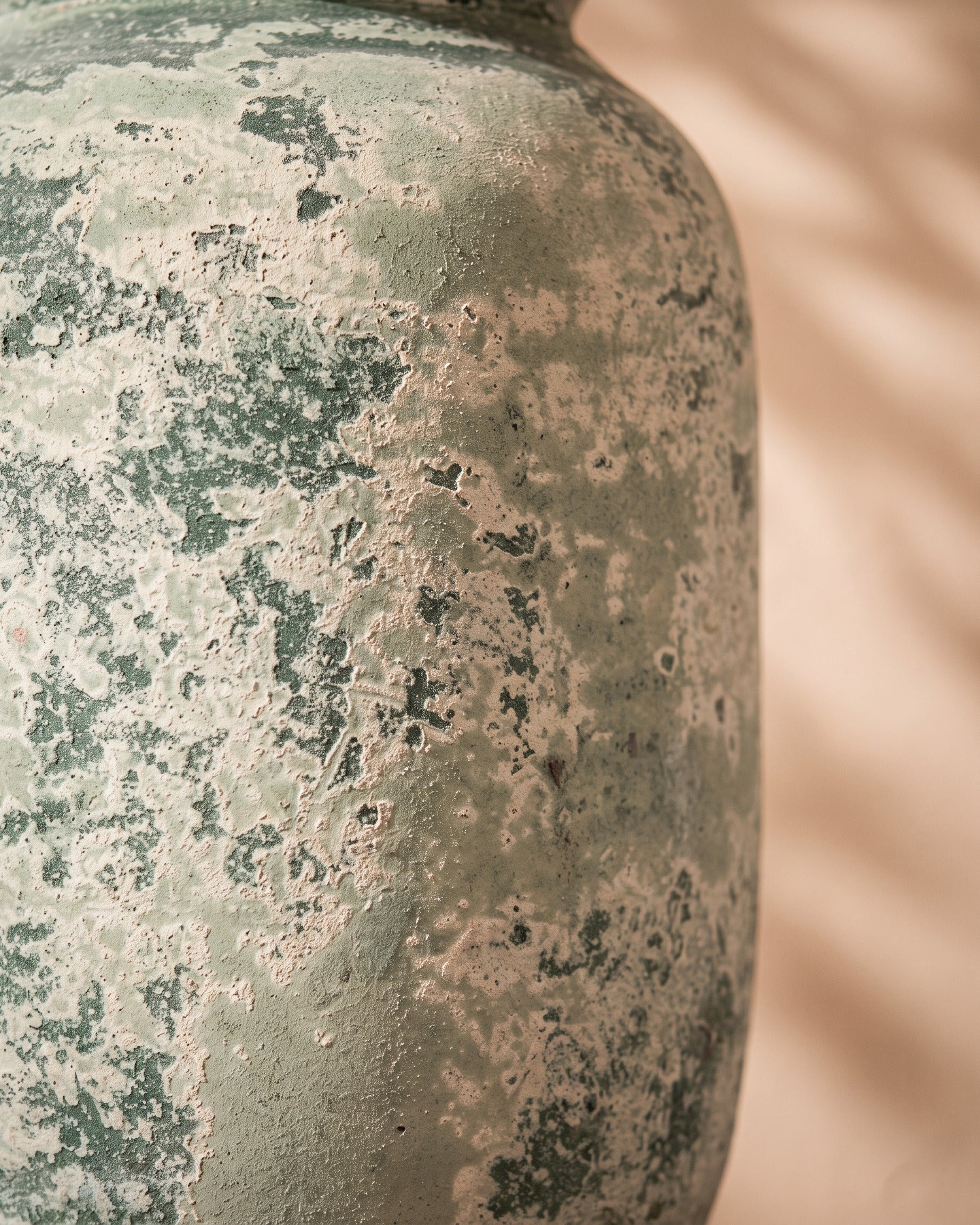 Atlantic Moss Green Cylindrical Vase, close-up of the surface texture