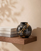 Bella Marble Print Metal Pot in Black, all sizes shown together