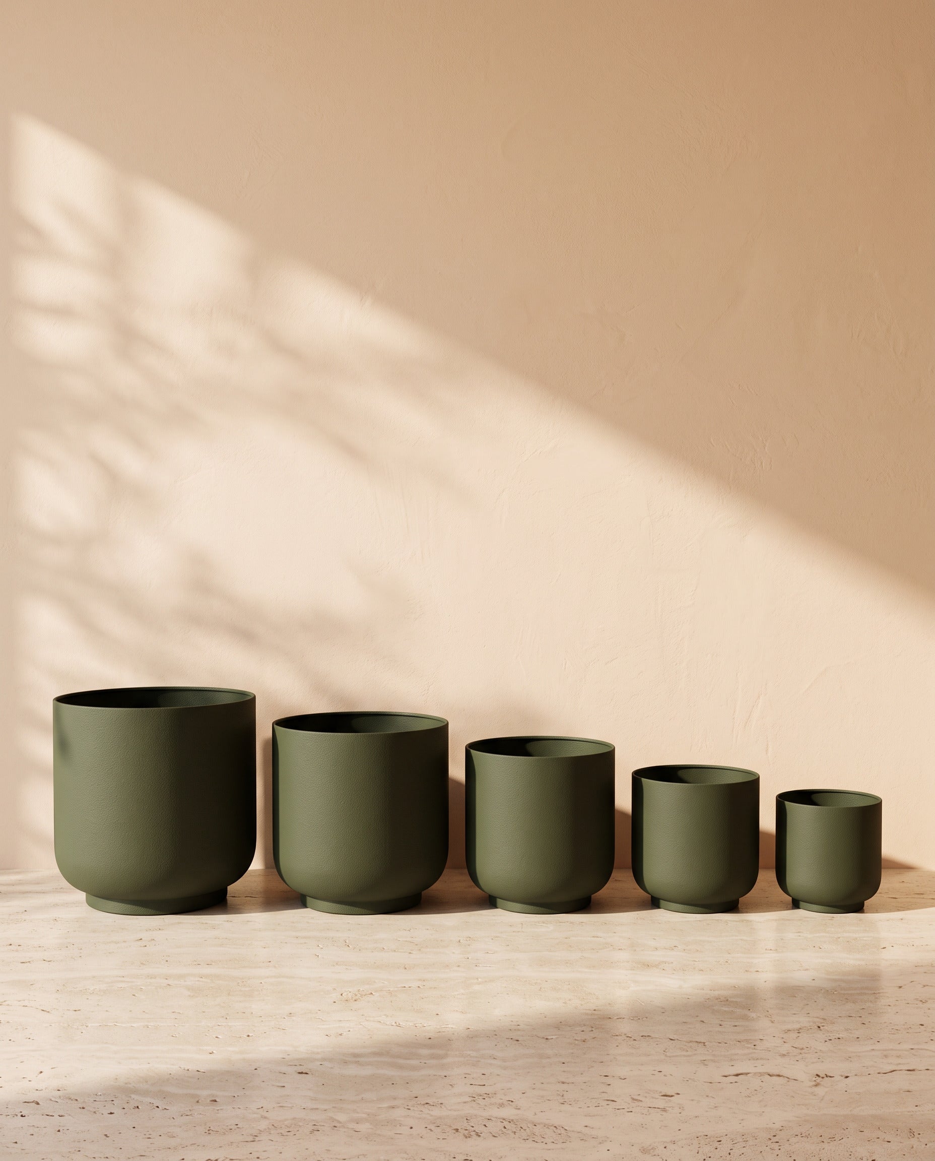 Classic Leather Texture Metal Pot in Dark Green, all sizes shown together