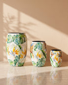 Flora Tropical Printed Metal Pot, all sizes shown together