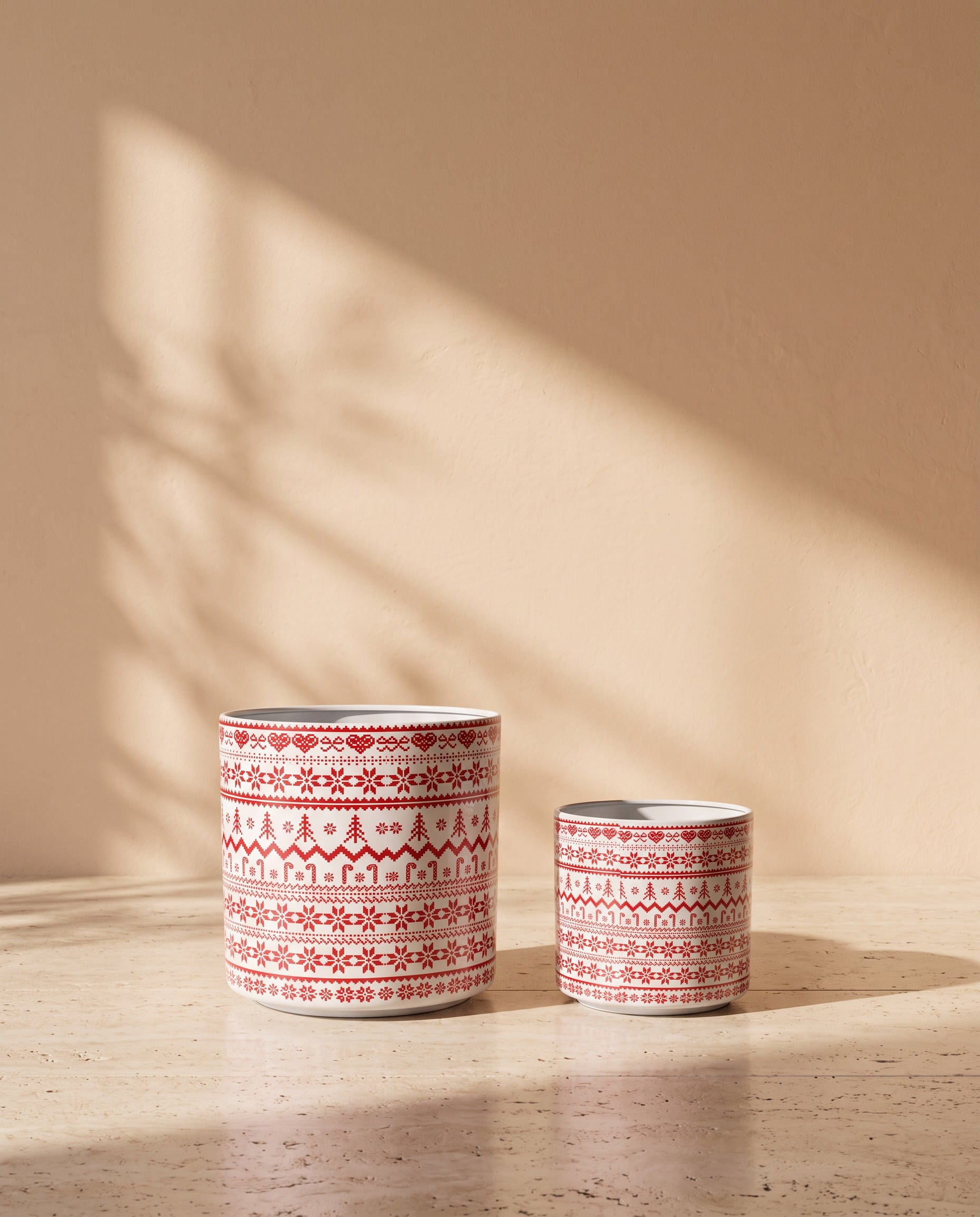 Heritage Maroon Printed Metal Pot, all sizes shown together