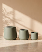 Royal Leather Texture Metal Pot in Sage Green, all sizes shown together