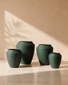 Urban Stone Texture Metal Pot in Dark Green, all sizes shown together