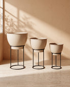 Vista Metal Pot with Stand in Cream, all sizes shown together